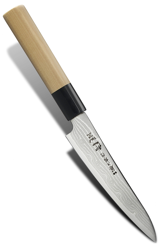 Japoński nóż Tojiro Shippu z 37-warstwową klingą, długość 13 cm, elegancki i precyzyjny.
