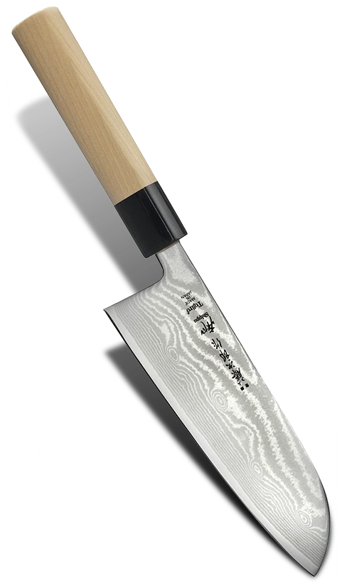 Japoński nóż Santoku Tojiro z 63-warstwowej stali, drewniana rękojeść, ostrze 16,5 cm.