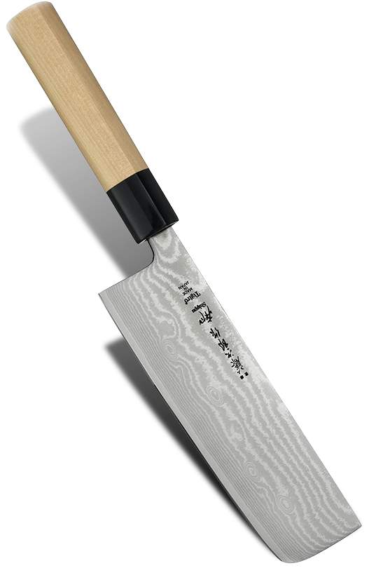 Japoński nóż Nakiri 18 cm z 63-warstwowej stali, idealny do cięcia warzyw.