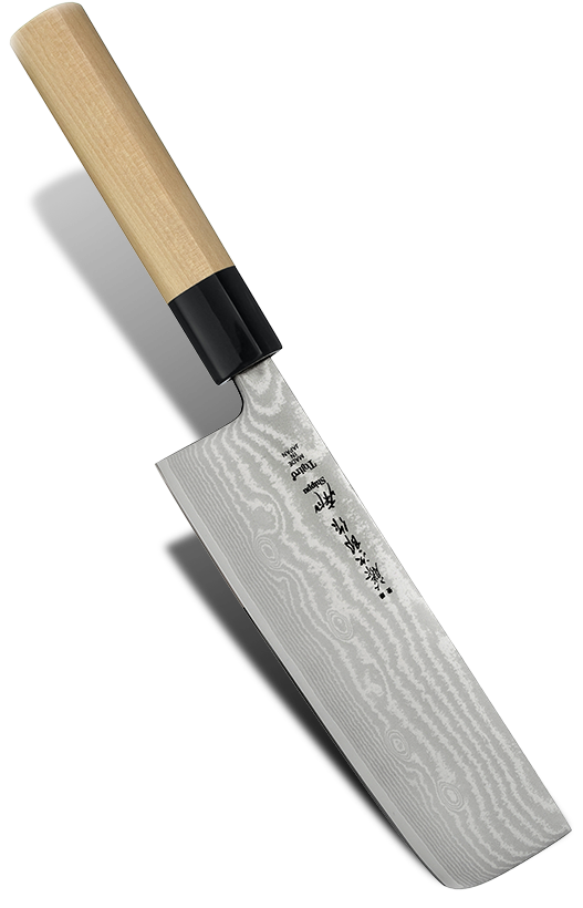 Japoński nóż Nakiri 18 cm z 63-warstwowej stali, idealny do cięcia warzyw.