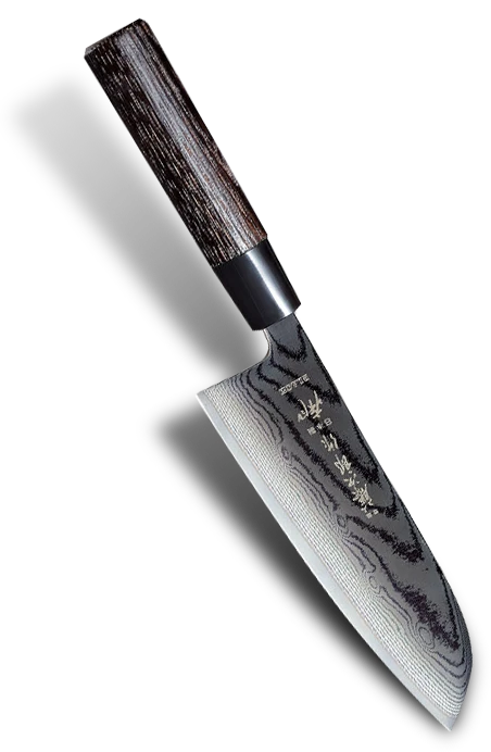 Japoński nóż Santoku Shippu Black 16,5 cm z 63-warstwową czernioną klingą.