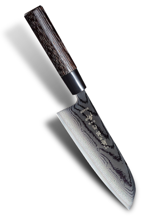 Japoński nóż Santoku Shippu Black 16,5 cm z 63-warstwową czernioną klingą.