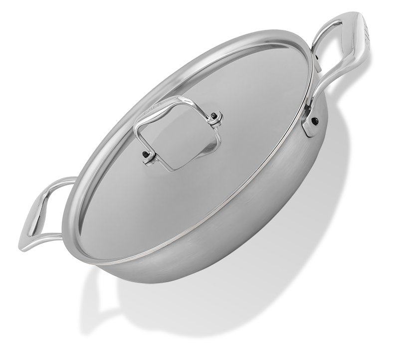 Patelnia Flandria z pokrywką, miedziany rdzeń, 24 cm, elegancki design.