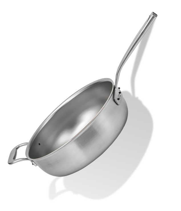 Elegancka, 5-warstwowa patelnia z miedzianym rdzeniem, średnica 28 cm, marki Falk.