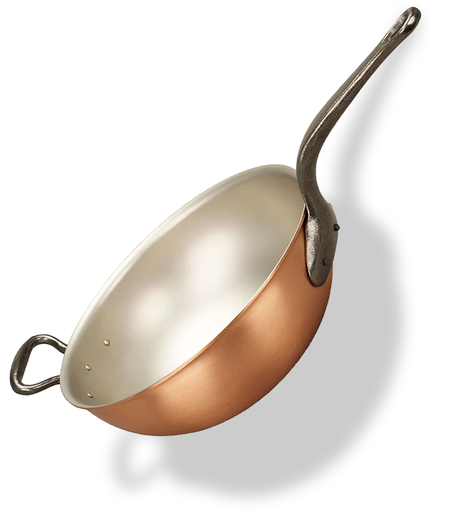 Miedziany wok do indukcji z żeliwnymi uchwytami, idealny do risotto, Ø 24 cm, Falk