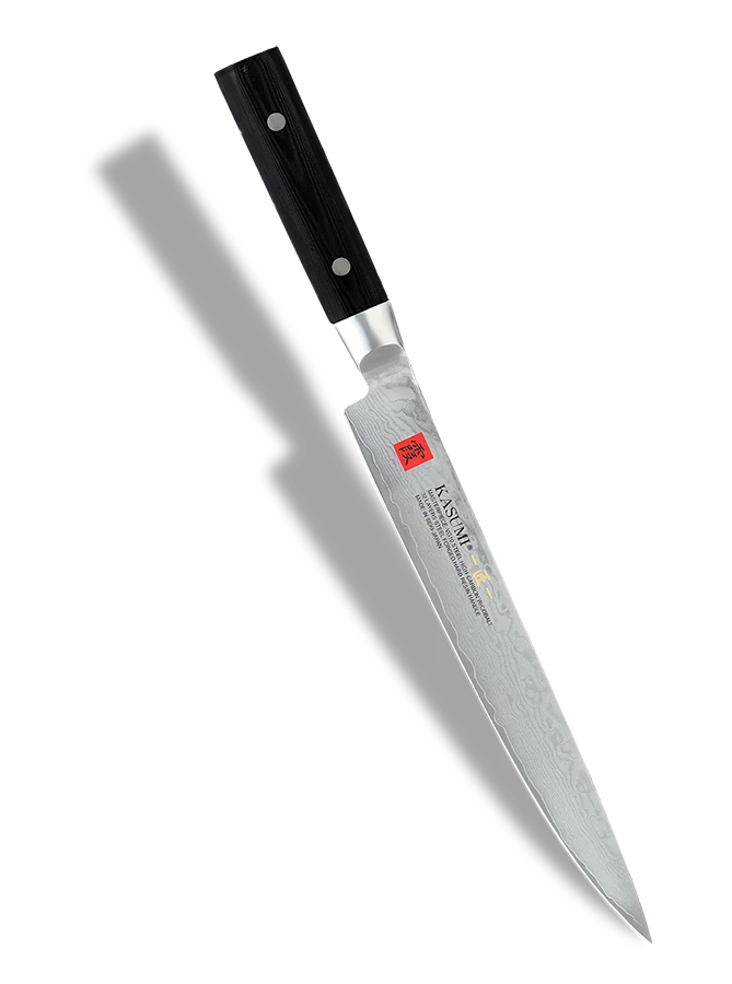 Japoński nóż kuchenny Sujihiki z damasceńskiej stali, 24 cm, VG-10 GOLD, rękojeść czarna.