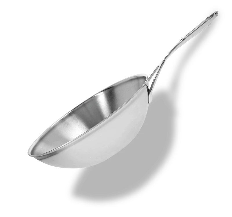 Stalowy wok Demeyere 30 cm z technologią 5-Ply, idealny do smażenia.