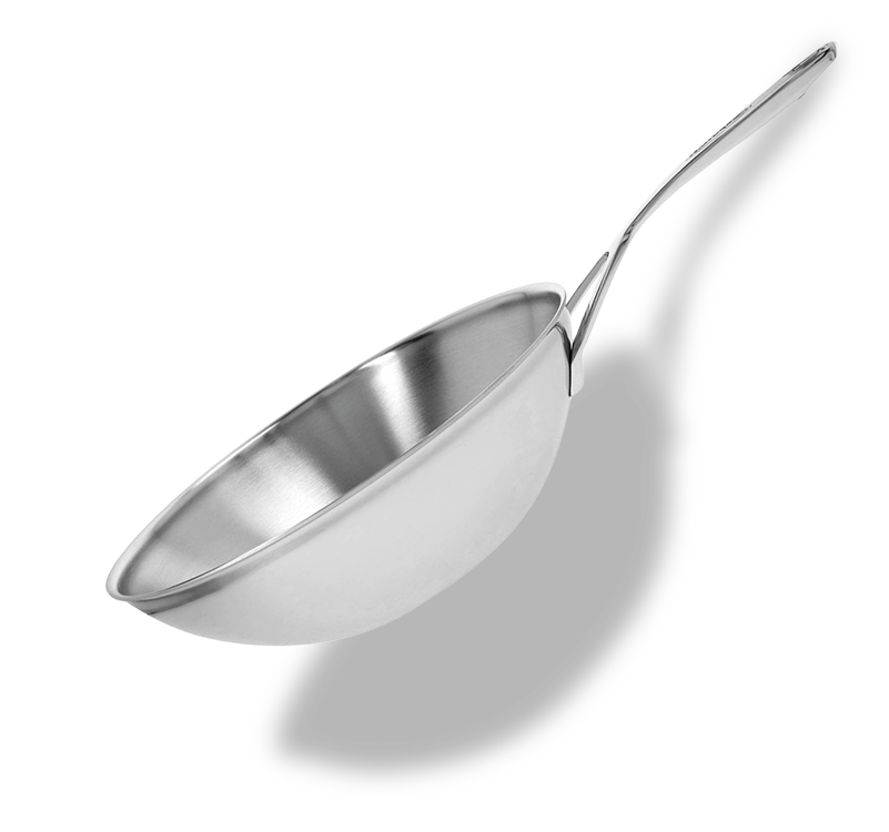 Stalowy wok Demeyere 30 cm z technologią 5-Ply, idealny do smażenia.
