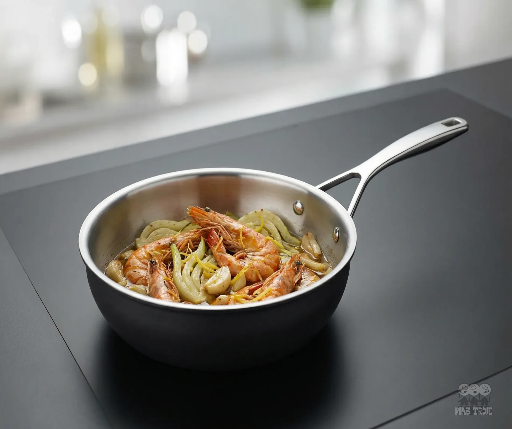 Stalowo-ceramiczna patelnia sauté 20 cm z krewetkami, Demeyere Black 5