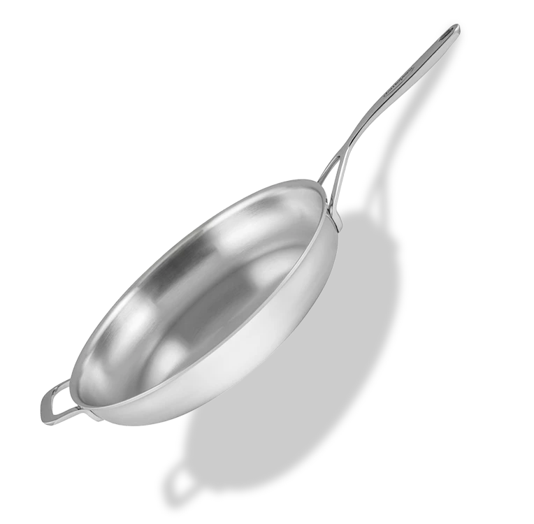 Stalowa patelnia Demeyere, 32 cm, 7-warstwowa konstrukcja, idealna do profesjonalnego gotowania.