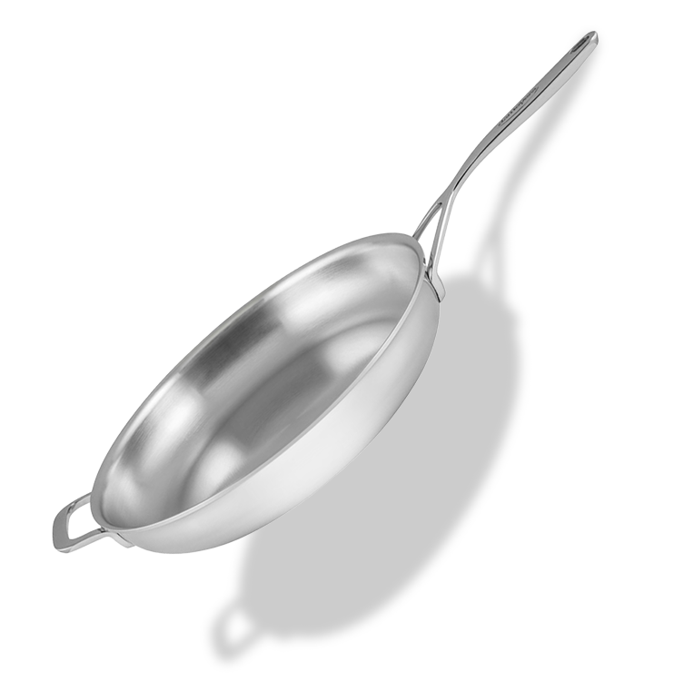 Stalowa patelnia Demeyere, 32 cm, 7-warstwowa konstrukcja, idealna do profesjonalnego gotowania.