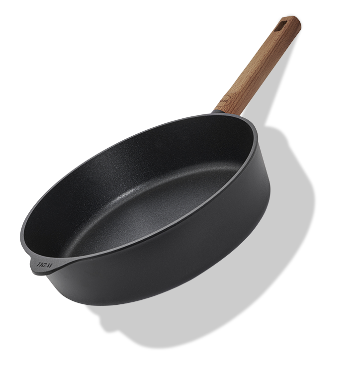 Głęboka patelnia tytanowa Ø 28 cm z drewnianym uchwytem, Eco Logic QXR Wood.