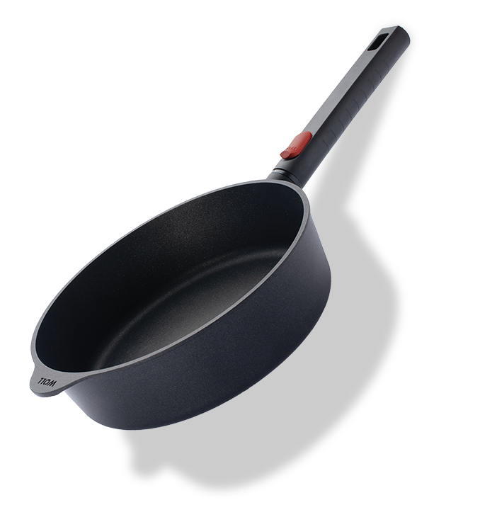 Tytanowa patelnia Eco Logic QXR 24 cm z nieprzywierającą powłoką i odpinanym uchwytem.