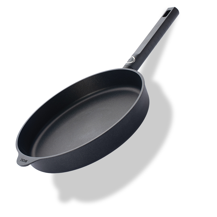 Tytanowa patelnia Eco Logic QXR 28 cm, nieprzywierająca, z uchwytem z tworzywa, bez PFAS.