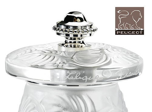 Luksusowy młynek do soli René Lalique Peugeot, szkło kryształowe, 1924 rok.
