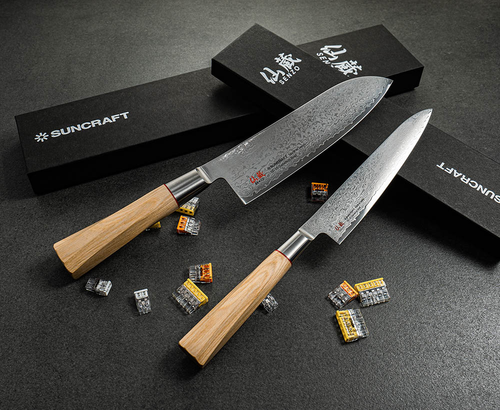 Japoński nóż Santoku Suncraft Senzo Twisted Octagon w eleganckim opakowaniu