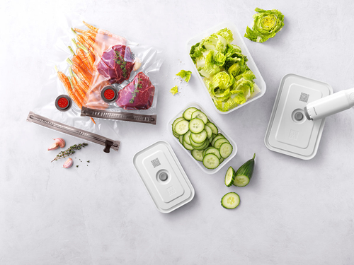 Duży zestaw Fresh & Save Zwilling do pakowania próżniowego z pojemnikami i pompką, kolor morski