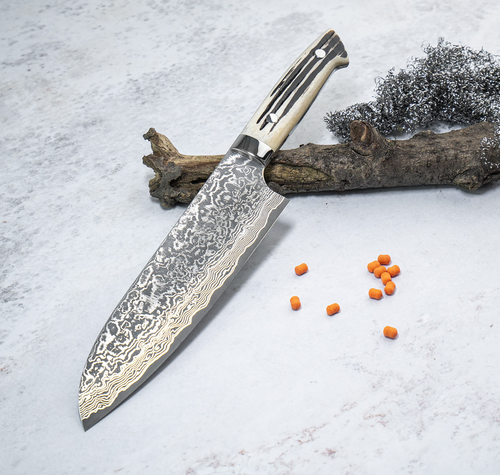 Takeshi Saji Santoku, 18 cm, nóż z damasceńskiej stali R2, WBB