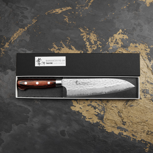 Japoński nóż Santoku Sakai Takayuki Hammered 18 cm VG-10 w eleganckim pudełku.