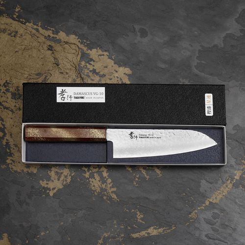 Nóż Santoku Sakai Takayuki Urushi, 33-warstwowy, stal VG-10, 17 cm, elegancja samurajów