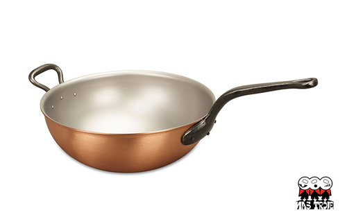 Wok miedziany Falk Fusion z żeliwnymi uchwytami, idealny do risotto, Ø 24 cm.