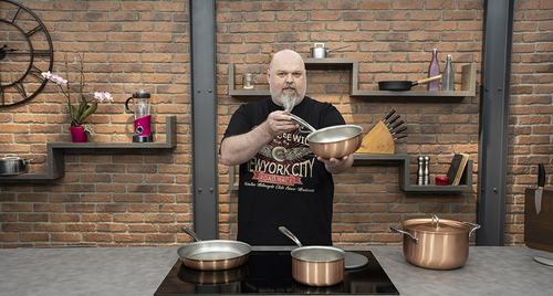 Miedziana patelnia do duszenia Falk AvantGarde z uchwytami stalowymi, Ø 20 cm