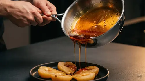 Patelnia sauté Demeyere 5-PLUS z karmelizowanymi gruszkami