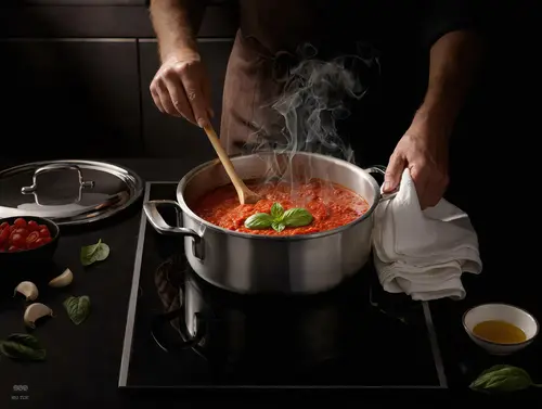 Demeyere 5-PLUS stalowa patelnia do duszenia i serwowania Ø 24 cm z technologią 5-Ply.