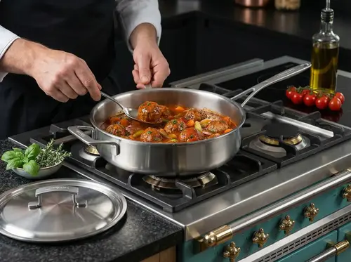 Głęboka patelnia Demeyere Industry 28 cm z pokrywką na kuchence gazowej
