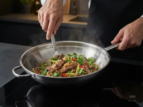 Stalowy wok Demeyere Specialities, 7-warstwowy, Ø 32 cm, z uchwytem