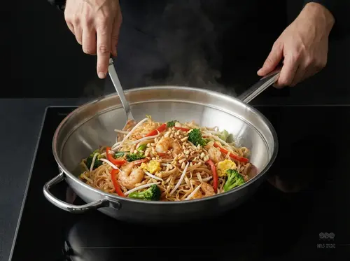Stalowy wok Demeyere Specialities z potrawą