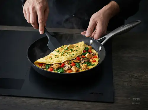 Scanpan Pro SB+ tytanowo-ceramiczna patelnia Ø 28 cm z omletem i warzywami