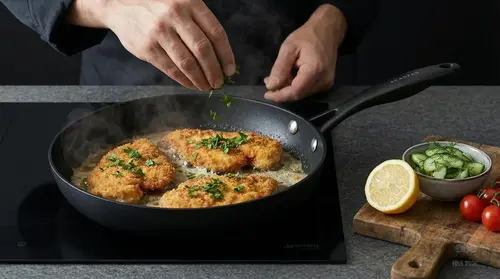 Tytanowo-ceramiczna patelnia Scanpan Pro SB+ Ø 28 cm z kotletami
