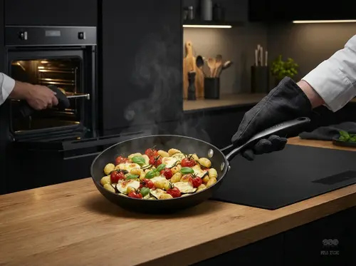 Tytanowo-ceramiczna patelnia Pro SB+ Scanpan z gnocchi i pomidorami