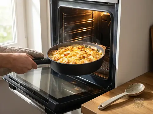 Produkt kuchenny marki produkt w piekarniku z zapiekanką.
