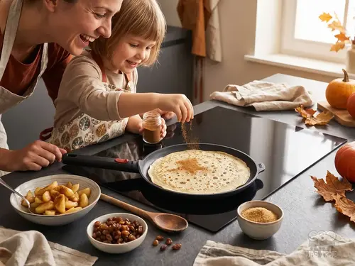 Produkt kuchenny do naleśników na kuchence indukcyjnej z radosnym gotowaniem.