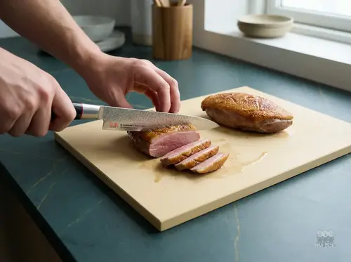 Senzo Classic Suncraft – młotkowany, 33-warstwowy japoński nóż do sushi i sashimi VG-10, 21 cm, na kuchennym blacie