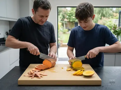 Nóż Santoku Suncraft Senzo Universal 33-warstwowy VG-10, europejska rękojeść, krojenie warzyw i owoców