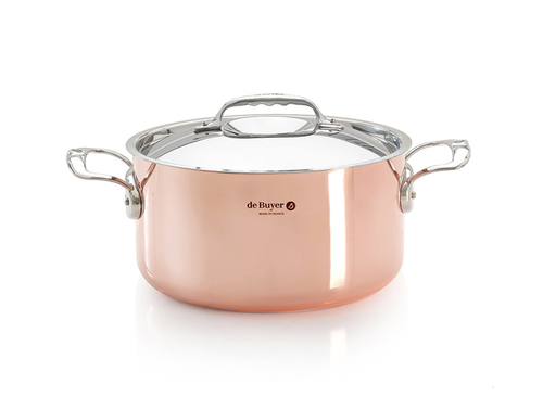 Inocuivre - Miedziany garnek, stalowe uchwyty i pokrywka, 1,8 litra, Ø 16 cm, De Buyer