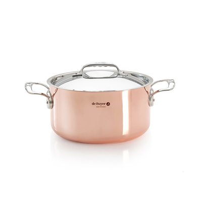 Inocuivre - Miedziany garnek, stalowe uchwyty i pokrywka, 1,8 litra, Ø 16 cm, De Buyer