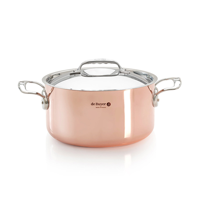 Inocuivre - Miedziany garnek, stalowe uchwyty i pokrywka, 3,3 litra, Ø 20 cm, De Buyer