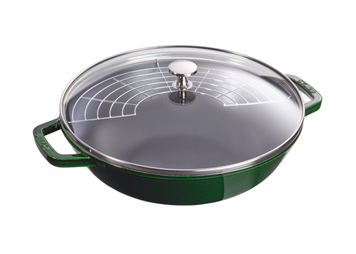 Basil Green - Wok żeliwny, nieprzywierająca glazura, 4,4 l, Ø 30 cm, Staub