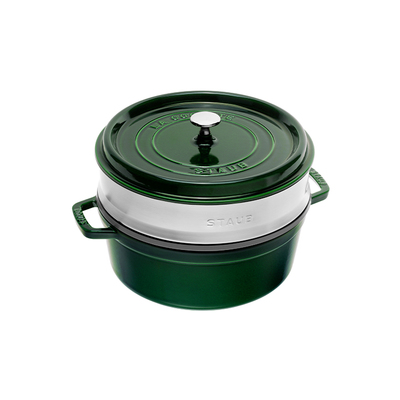 Basil Green - Żeliwny garnek do gotowania na parze + wkład, 5,2 l, Ø 26 cm, Staub