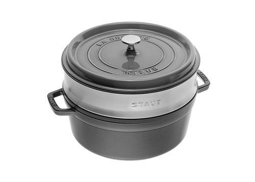 Graphite Grey - Żeliwny garnek do gotowania na parze + wkład, 5,2 l, Ø 26 cm, Staub