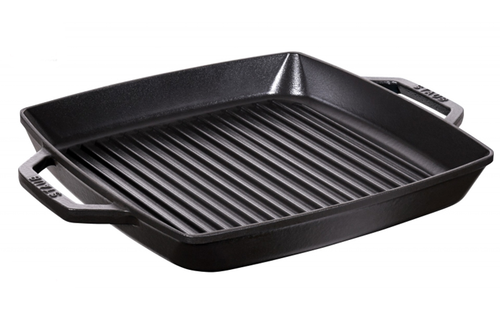 Black - Żeliwna, kwadratowa patelnia do grillowania; porcelanowa emalia, 33 x 33 cm, Staub