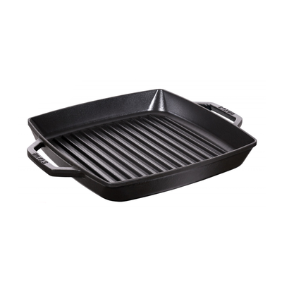 Black - Żeliwna, kwadratowa patelnia do grillowania; porcelanowa emalia, 28 x 28 cm, Staub