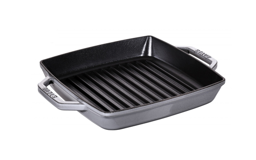 Graphite Grey - Żeliwna, kwadratowa nieprzywierająca patelnia do grillowania, 23 x 23 cm, Staub