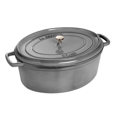 Graphite Grey - Żeliwny, owalny garnek z powłoką nieprzywierającą, 8 l, 37 cm, Staub