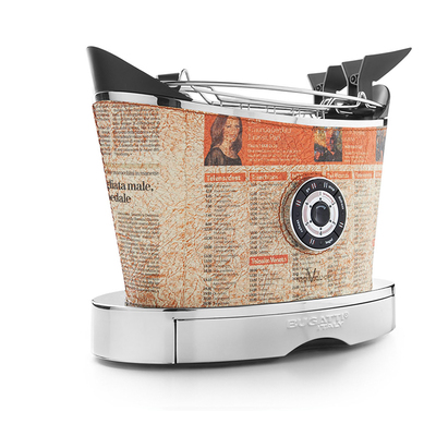 Włoski automatyczny toster Volo ręcznie obszyty skórą - wzór Newspaper, Bugatti