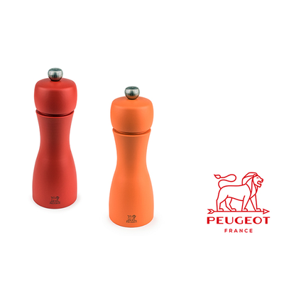 Tahiti - Czerwony i pomarańczowy młynek do przypraw, drewno bukowe, 15 cm, Peugeot